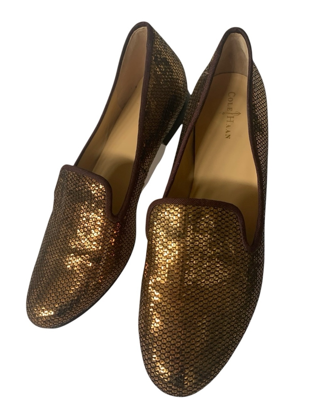 Cole Haan Sabrina Loafers Flat Bronze Sequin Nike Air Cushion Moccasins Size 8.5